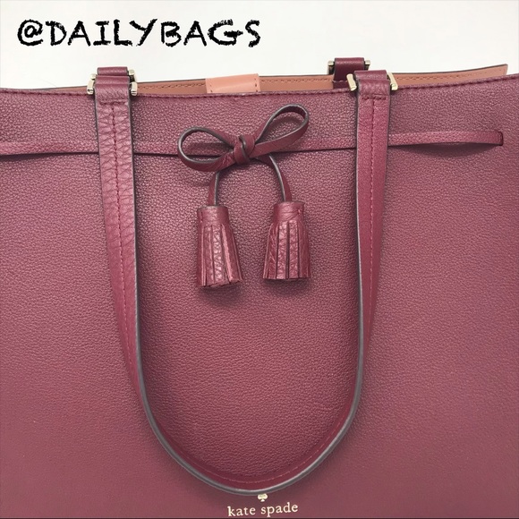 KATE SPADE HAYES TOTE BAG  LARGE CHERRYWOOD TOTE - Picture 2 of 10